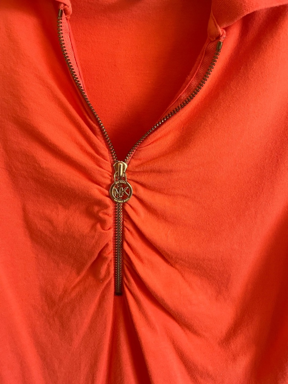 Michael Kors Coral-Orange Polo Zip Short Sleeve Tee - Picture 3 of 4